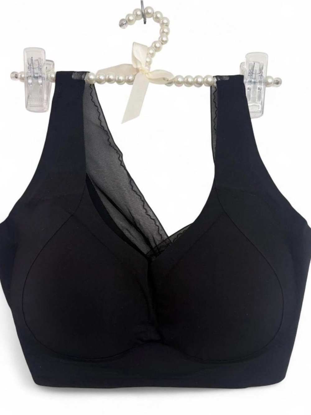 NWT TEXLINA SEAMLESS BLACK JELLY BRA SHEER BACK SIZE XL
